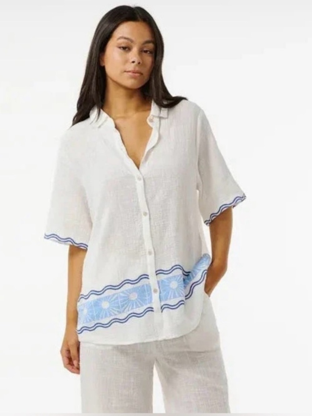 Rip Curl White Short-Sleeve Textured Shirt